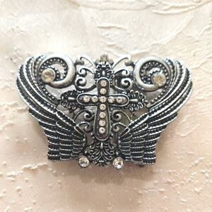 Silver Ornate Belt with Intricate Filigree and Crystal Accents